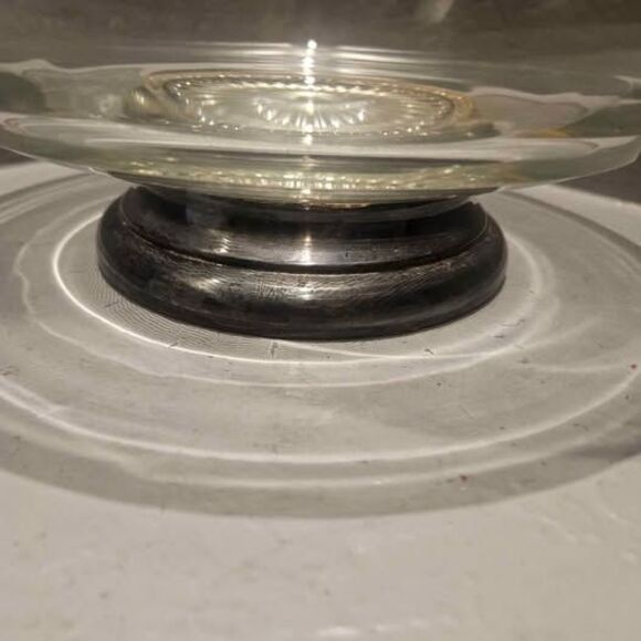 Glass and Silver Rimmed Footed Fruit Bowl Heavy Punch Bowl MCM - Picture 2 of 6